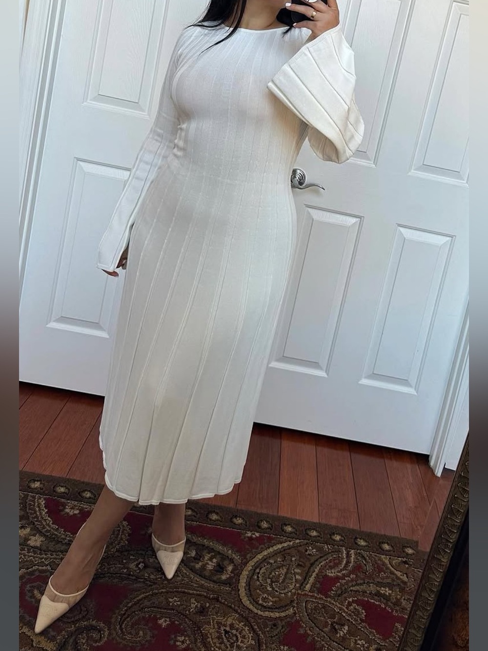 Meshki Knit White Midi Dress